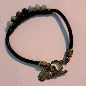 Envious Blue Amazonite And Leather Chic Beaded Bracelet with Earthy Tones